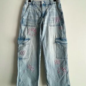 H&M Light Blue Kids Jeans with Pink Embroidery